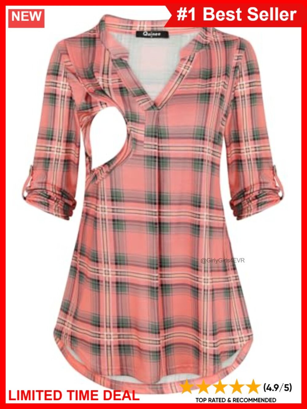 Nursing Tops Maternity Breastfeeding Shirts 3/4 Rolled Sleeve